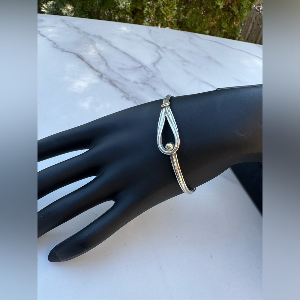 Tiffany & Co Hook & Eye Teardrop Bracelet 925 Sterling 18K Gold Bangle